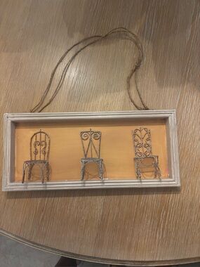 Framed Wall Art with Wire Chair Trio - blush pink Background